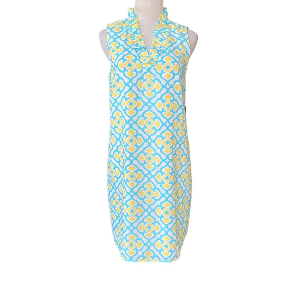 Crown & Ivy Turquoise and Yellow Geometric Midi Dress